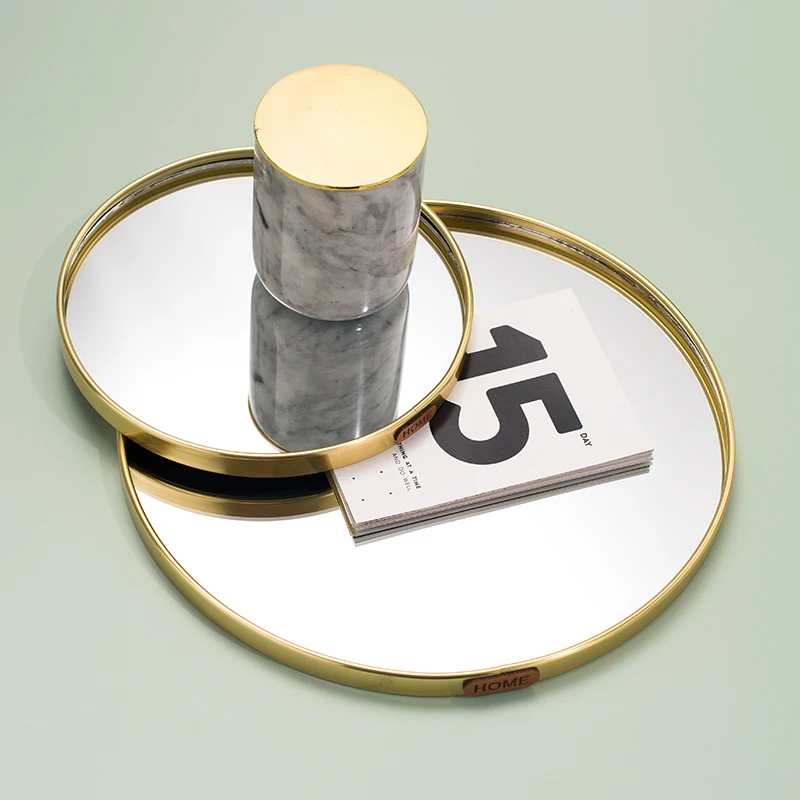 منظم مجوهرات صينية مرآة ذهبية/عرض عطر منزلي ديكور فاخر مع صينية تزيين للعلاج العطري لحمام الفندق