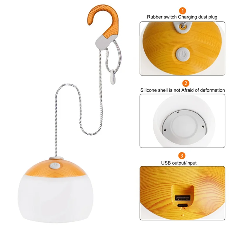 

DEN-gMini Retro Camping Light USB Rechargeable LED Hook Night Light Tent Table Lamp Outdoor