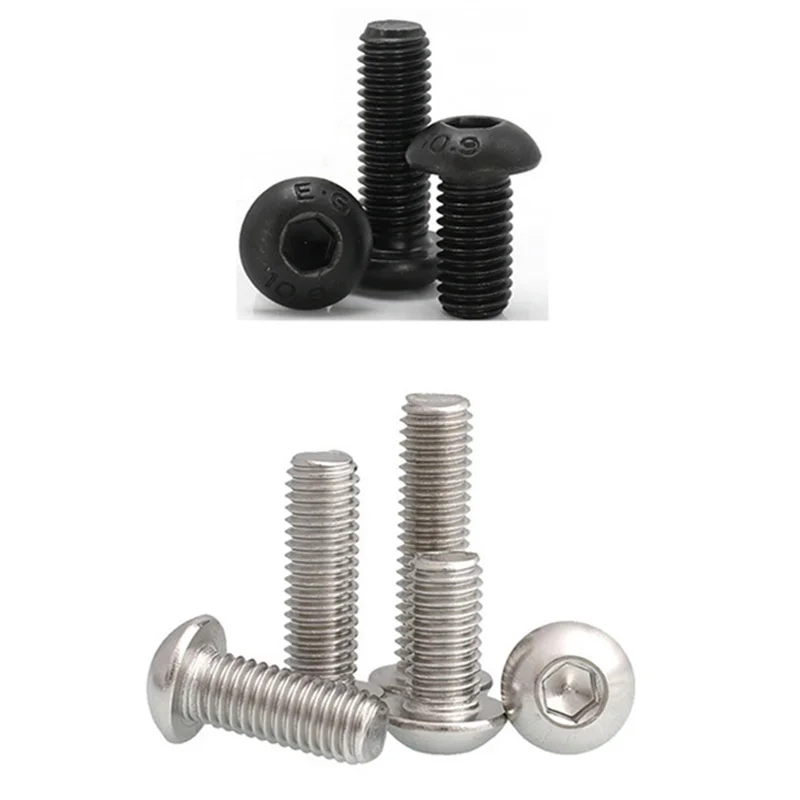 

DIVEDEER M6~M10 Grade 10.9 Alloy Steel/304 stainless steel Screws Hex Socket Round Head Cap Black Screw Furniture Fastener Bolt