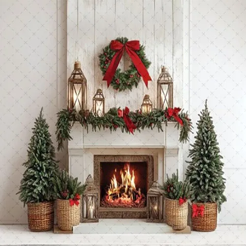 Mehofond Photography Background Winter Christmas Fireplace Window Xmas Tree Children Family Portrait Decor Backdrop Photo Studio