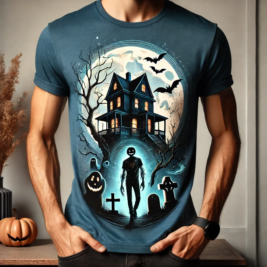 2024 Halloween Short-sleeved T-shirt Casual Men Scary Loose Harajuku Street Halloween T-shirt Top Oversized Men\'s T-shirt