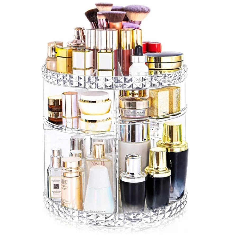 1pc Cosmetic Organiser, 360 degree rotatable adjustable cosmetic storage display case, easy assembly required