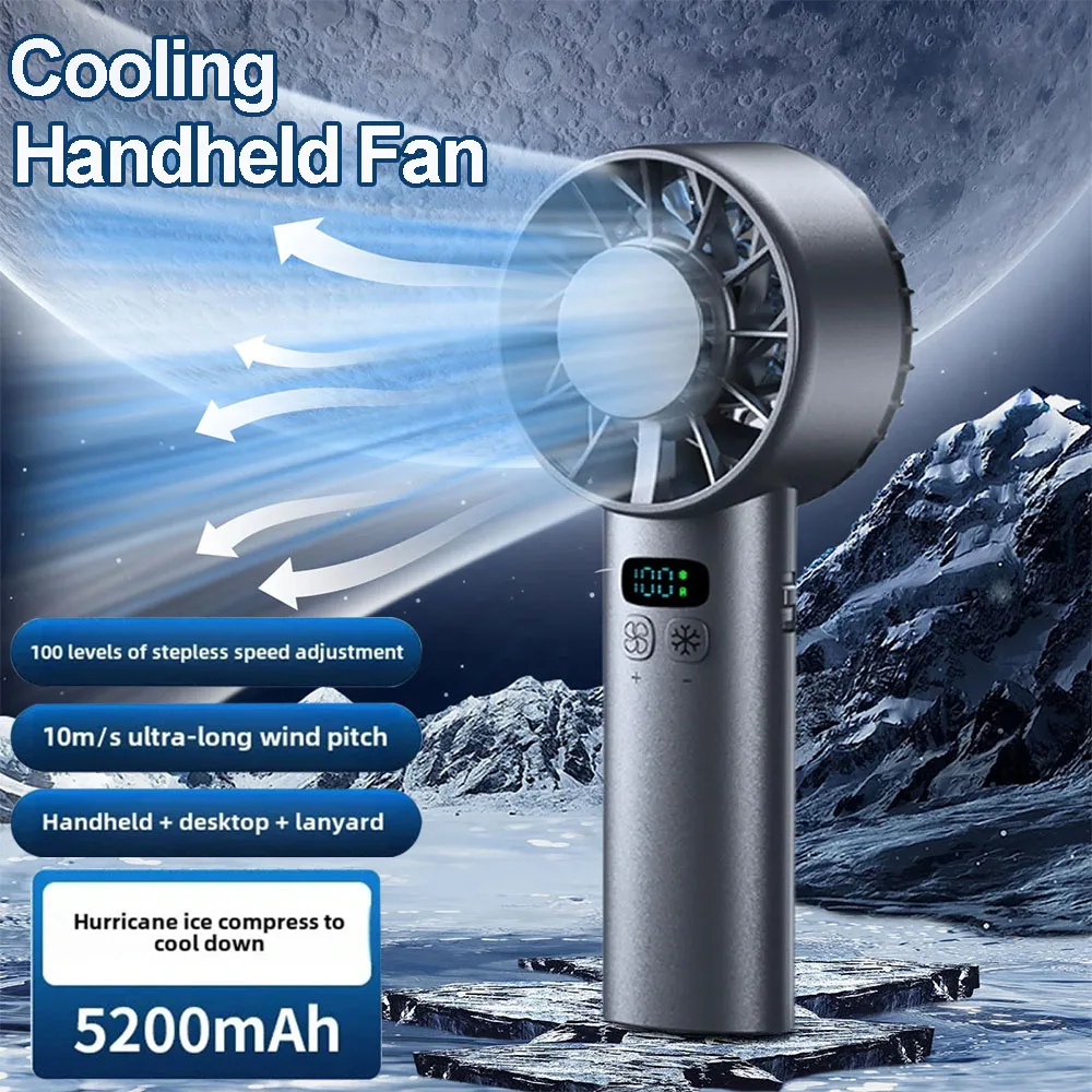 

5200 мАч ледяной компресс ручной вентилятор высокоскоростное охлаждение USB перезаряжаемый портативный светодиодный цифровой дисплей путешествия уличные мини-вентиляторы
