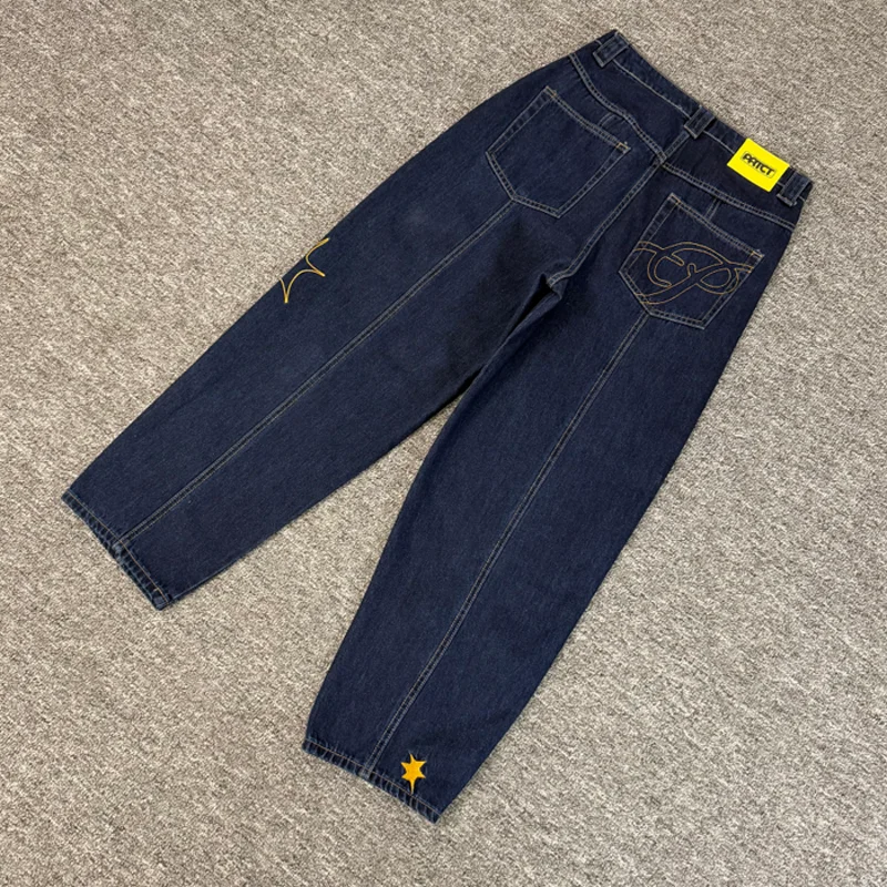 

High Street Protect Jeans New Summer Unisex Casual Loose Straight-leg Embroidery Splicing Denim Pants