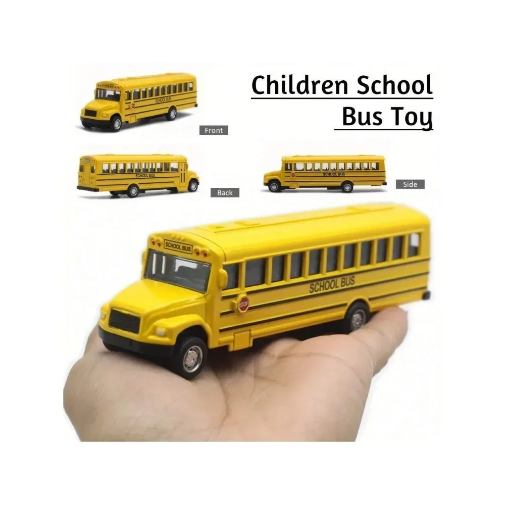 Alloy School Bus Model, Indoor Battery Free Gaming Pocket Toy, 14cm, Small Size, Die-Casting Car