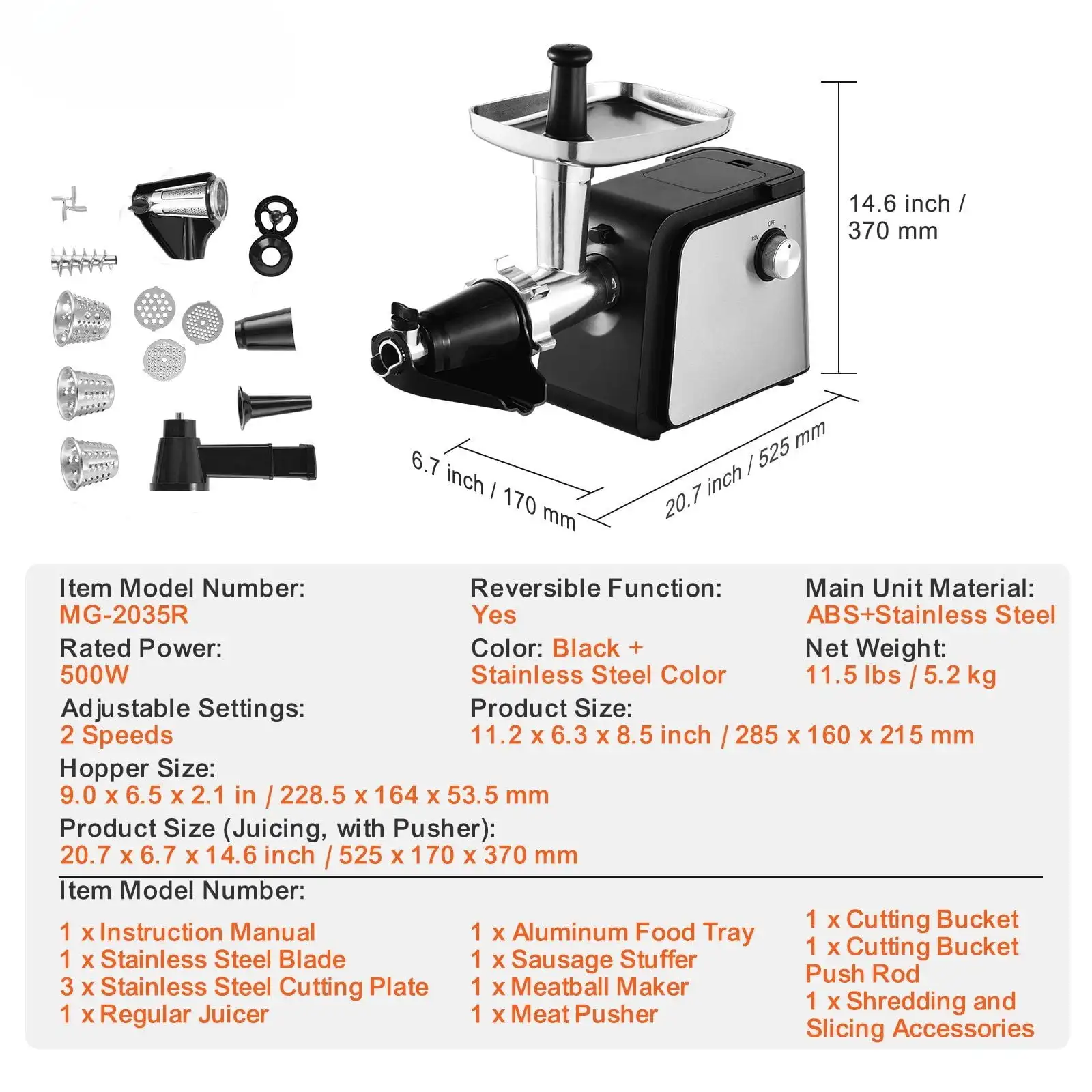 4.9 LBS/분 500W 전기 토마토 스트레이너 및 소스 메이커 기계, 토마토 퓨레, 주스용 가정용 주방 푸드 밀 - 헤비 듀티, Ea