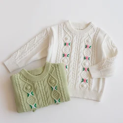 2024 New Autumn Children Knitting Clothing Baby Girls Sweater Long Sleeved Embroidery Casual Loose Pullover Sweater Kids Sweater