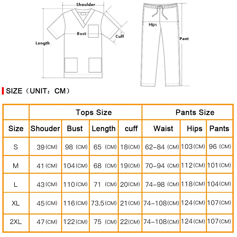 Women Men Doctor Uniform Nursing Scrub Set Nurse Workwear Women Health Service Outfit Work Clothing Top and Pant Scrubs Uniforms