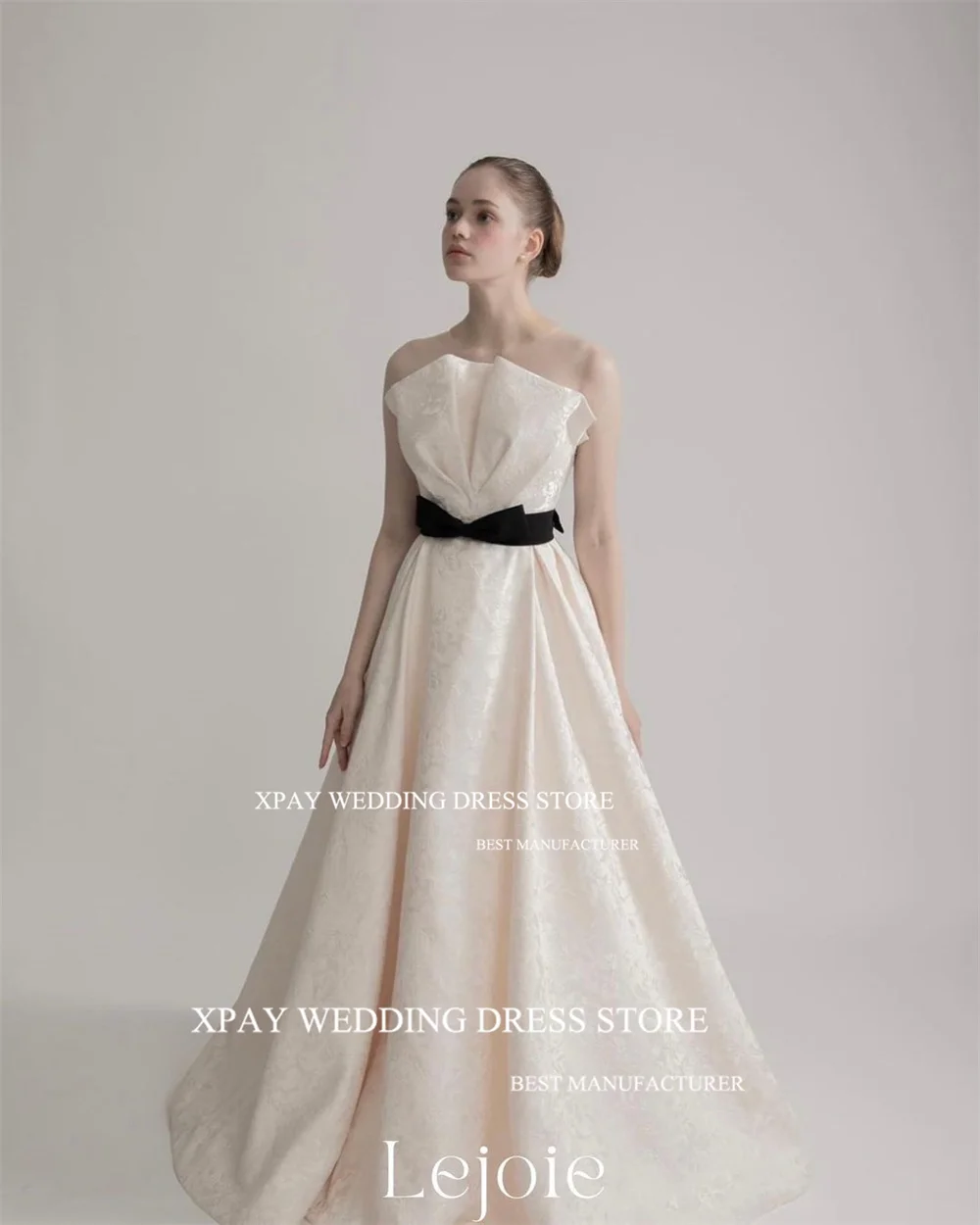 XPAY Simple A Line Satin Wedding Dresses Ruffles Strapless Belt Floor Length Bridal Gowns Country Women Bride Party Dress