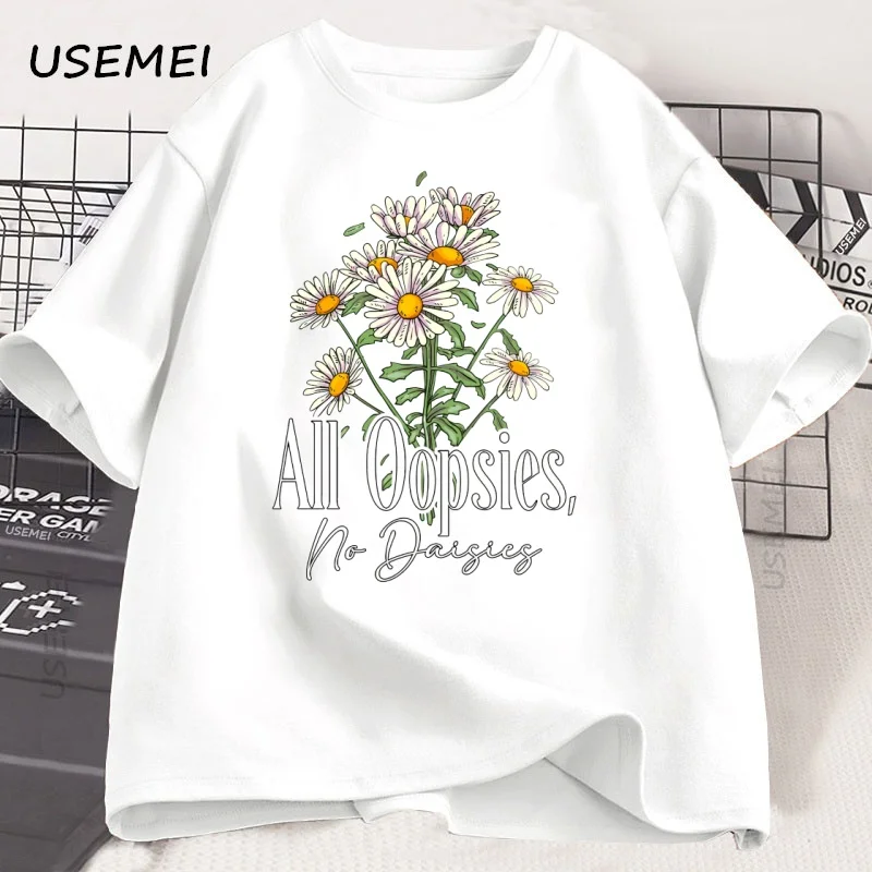 

All Oopsies No Daisies T Shirt Women Cute Floral Graphic Tee Flower Lover T-Shirt Summer Casual Top Loose Cotton Short Sleeve