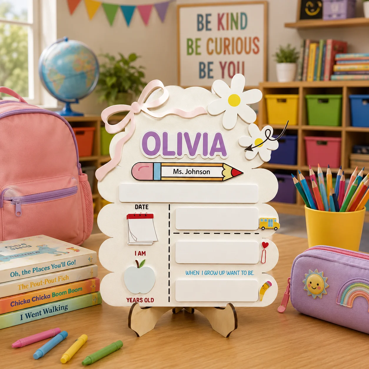 Custom Personalized Name Back To School Board, First Day of School Wooden Record Board, Reusable Wooden Board Photo Prop Gifts