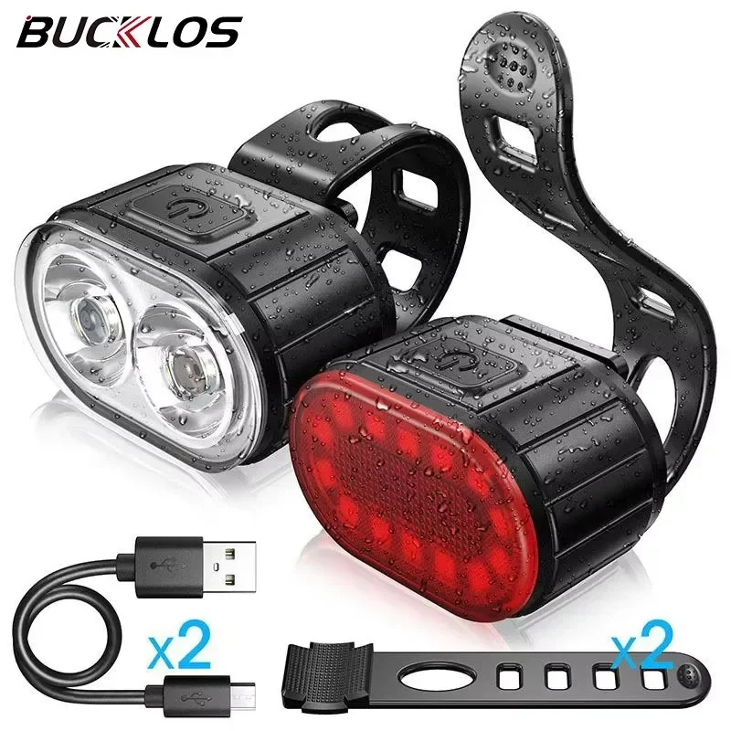 BUCKLOS Bike Light Set Front and Rear Lights Led Bicycle Lamp USB Rechargeable Cycling Flashlight for Road MTB Bicycle Lantern