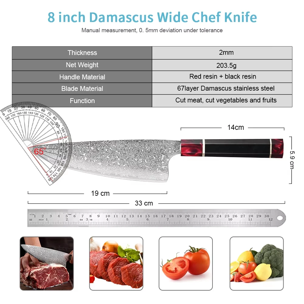 XITUO Japanese Damascus Chef Knife 8 inch Sharp Butcher Knife Damascus Steel Meat Cleaver Knife Kitchen Chef Knife Slicing Knife