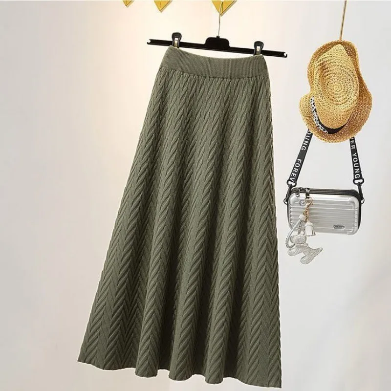 Knitted half length skirt for women spring mid length 2023 high waisted A-line skirt showing thin umbrella skirt female tops