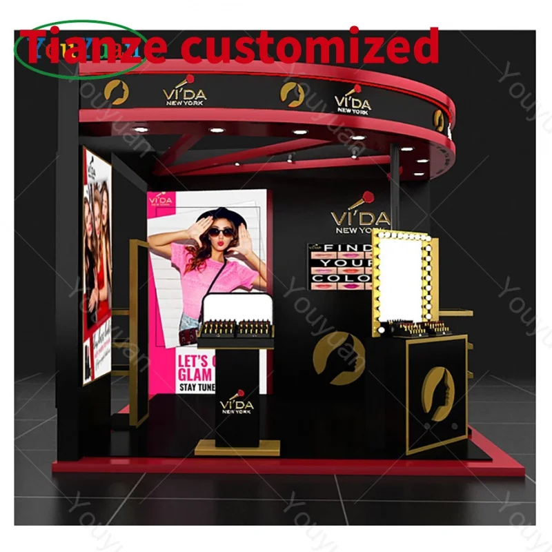 (customized)Glass cosmetic display counter modern cosmetics stand with led display makeup shelves cosmetic shop design