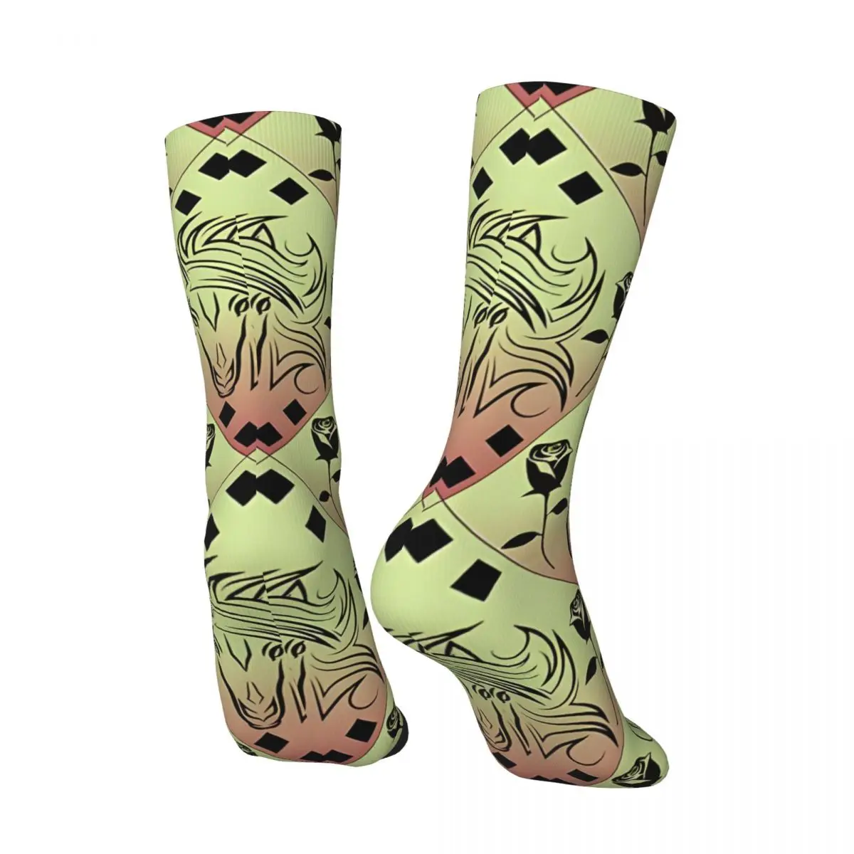 Retro Horses Horse Head And Roses Equestrian Repeating Pattern Men's compression Socks Unisex Harajuku Seamless Crew Sock