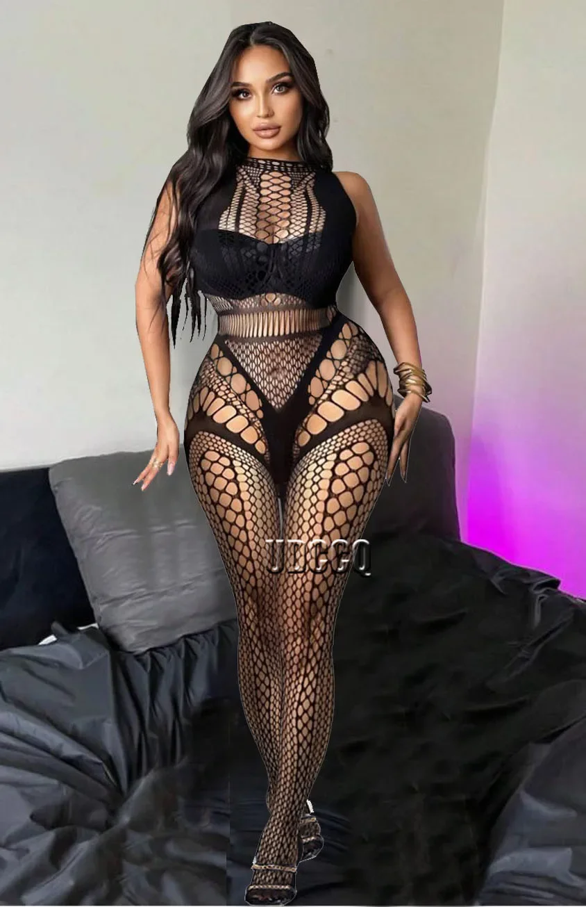 Sexy Lingerie Lady sexy underwear Bodystocking Classic Sexy Fishnet Mesh Crop Tank Top & Leggings Lingerie Set Without Liner