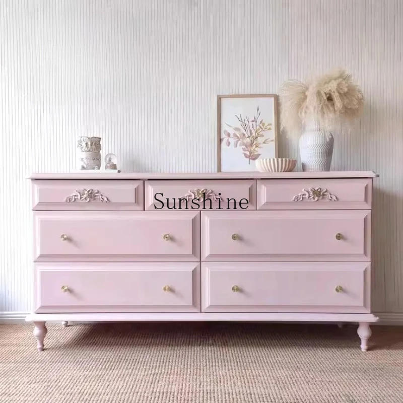 

Solid wood carving flower entrance modern simple princess room pink storage bedroom locker