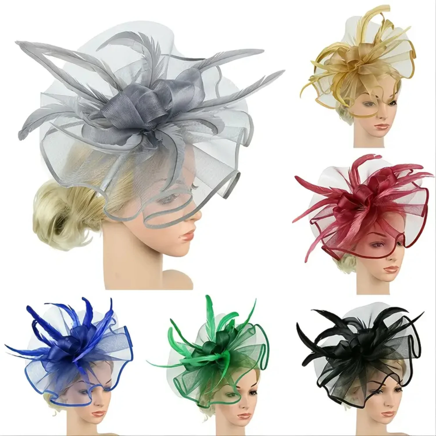 Stunning Womens Elegant Flower Tea Party Fascinator Headband - Gorgeous Wedding Cocktail Mesh Hair Clip with Feathers and Adorn
