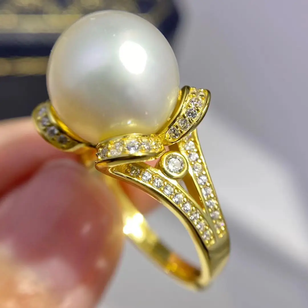 Wholesale S925 Sterling Silver Adjustable Ring Mount Settings Findings Mountings Accessory Parts for 11-12mm Pearls 5pcs/lot