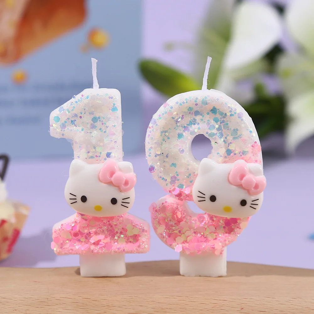 Sanrio Hello Kitty velas de pastel de cumpleaños lindos dibujos animados Anime número 0-9 velas decoración de ambiente Idea Kawaii regalos de vacaciones