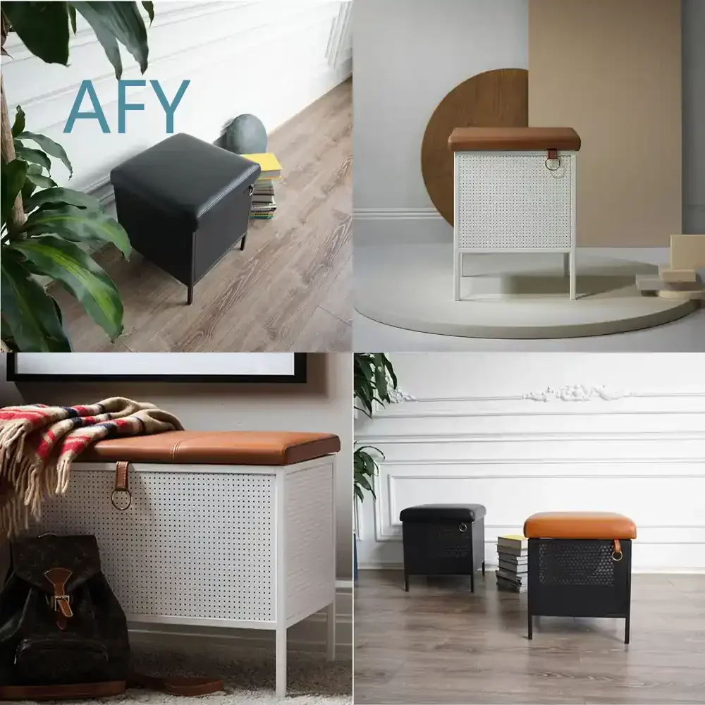 Luxury Velvet Stool for Home Entryway Nordic Square Footstool Soft Packed Storage Bench Faux Leather Ottoman with Iron Legs