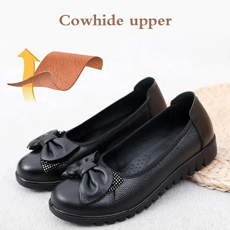 Woman\'s Flats Loafers Shoes Soft Genuine Leather Casual Shoes Big Size 35-42 Mocassin Boat Shoes for Women Hook Loop de mujer