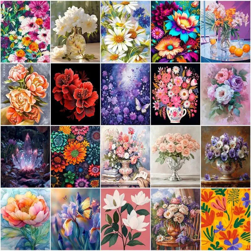

GATYZTORY Painting By Number Adults Flowers Wall Art Picture Watercolor Digital Art Supplies Drawing On Canvas Acrylic Wall Art