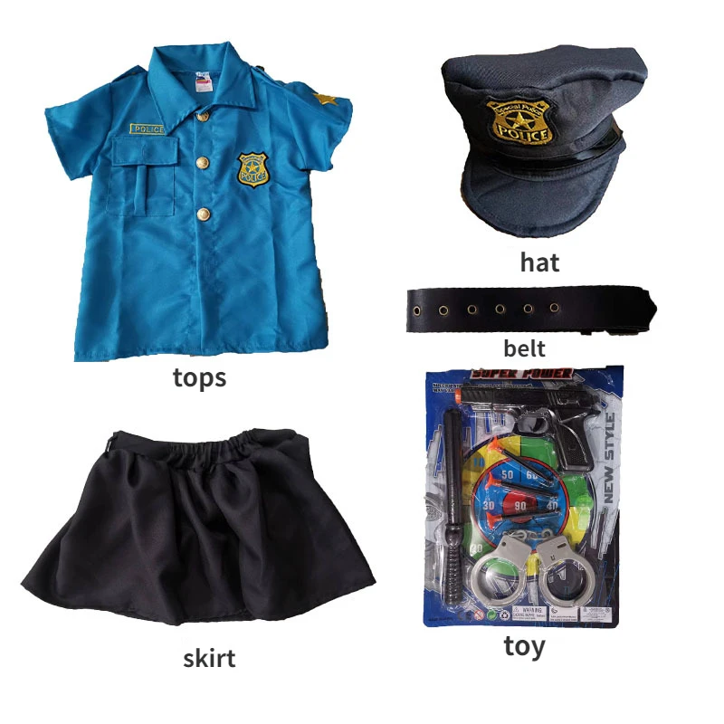 Disfraz de policía para niños y niñas, uniforme de policía del ejército, ropa de Halloween, juego de rol, vestido de fantasía para fiesta