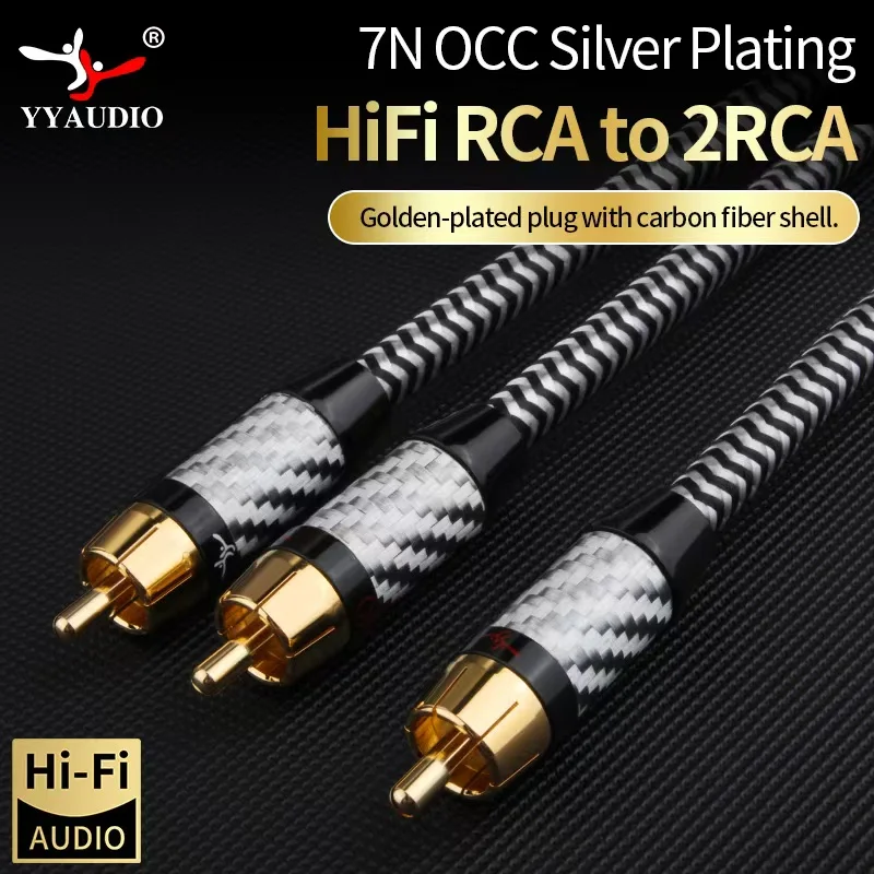 YYAUDIO HiFi RCA to 2RCA Y Splitter Cable 7N OCC Silver-Plated for Subwoofer Amplifier Mixer CD Player Turntable