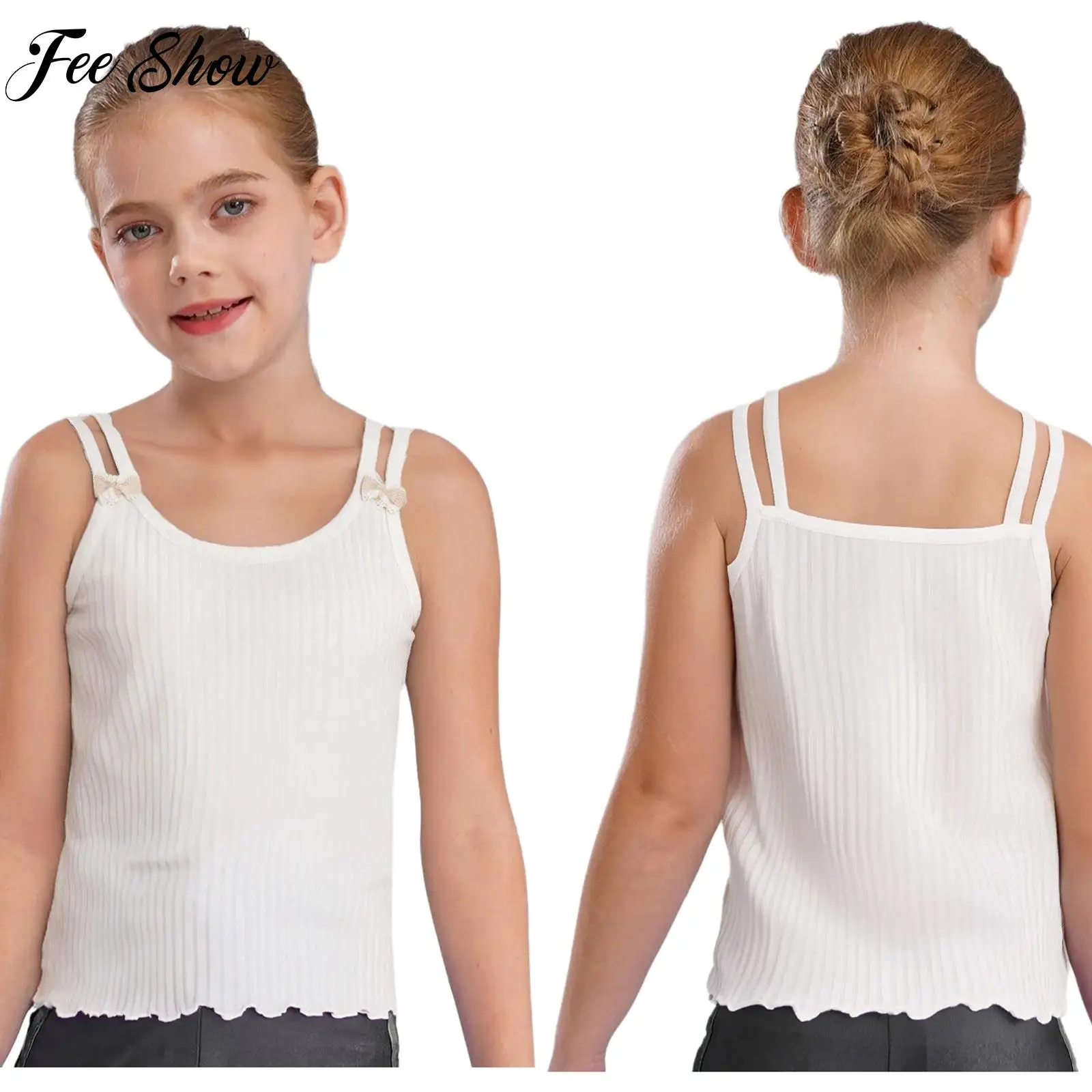 

Kids Camisole Girls Cute Bowknots Striped Camisole Breathable Yoga Homewear Streetwear Sleeveless Double Shoulder Straps Vest