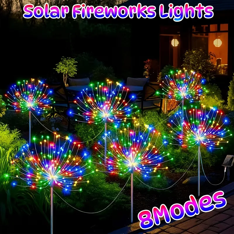 4/5/6Pack 480LED Solar Firework Lights Outdoor Smart Solar Garden Lights Starburst String Lights 8 Modes for Christma Decoration