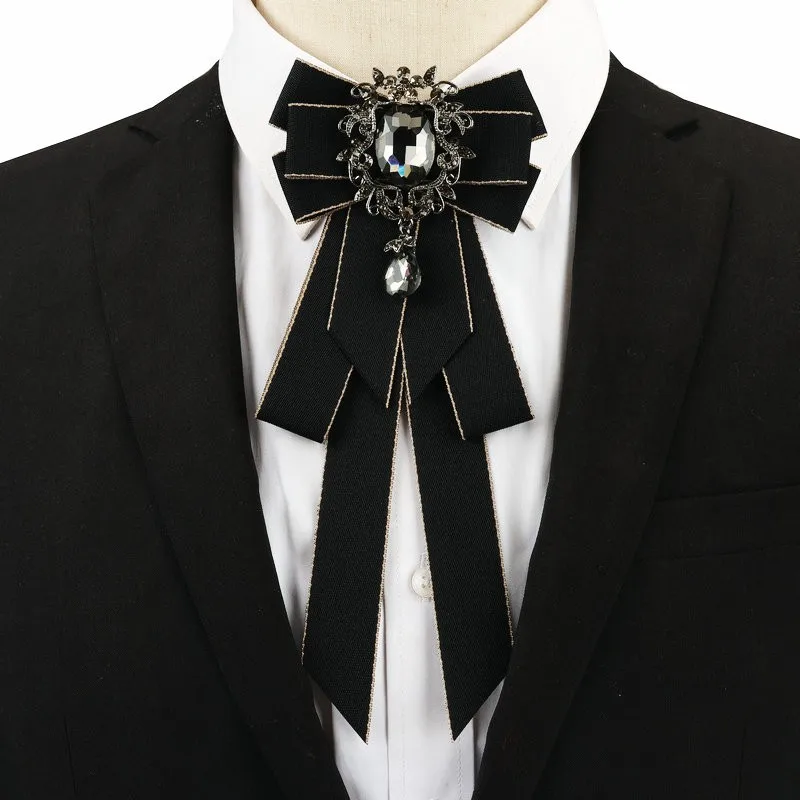 Nieuwe elegante klassieke retro bowtie hals stropdas lint strass corsage bowtie das cravat geschenken voor mannen bruiloft formele jurk accessoires