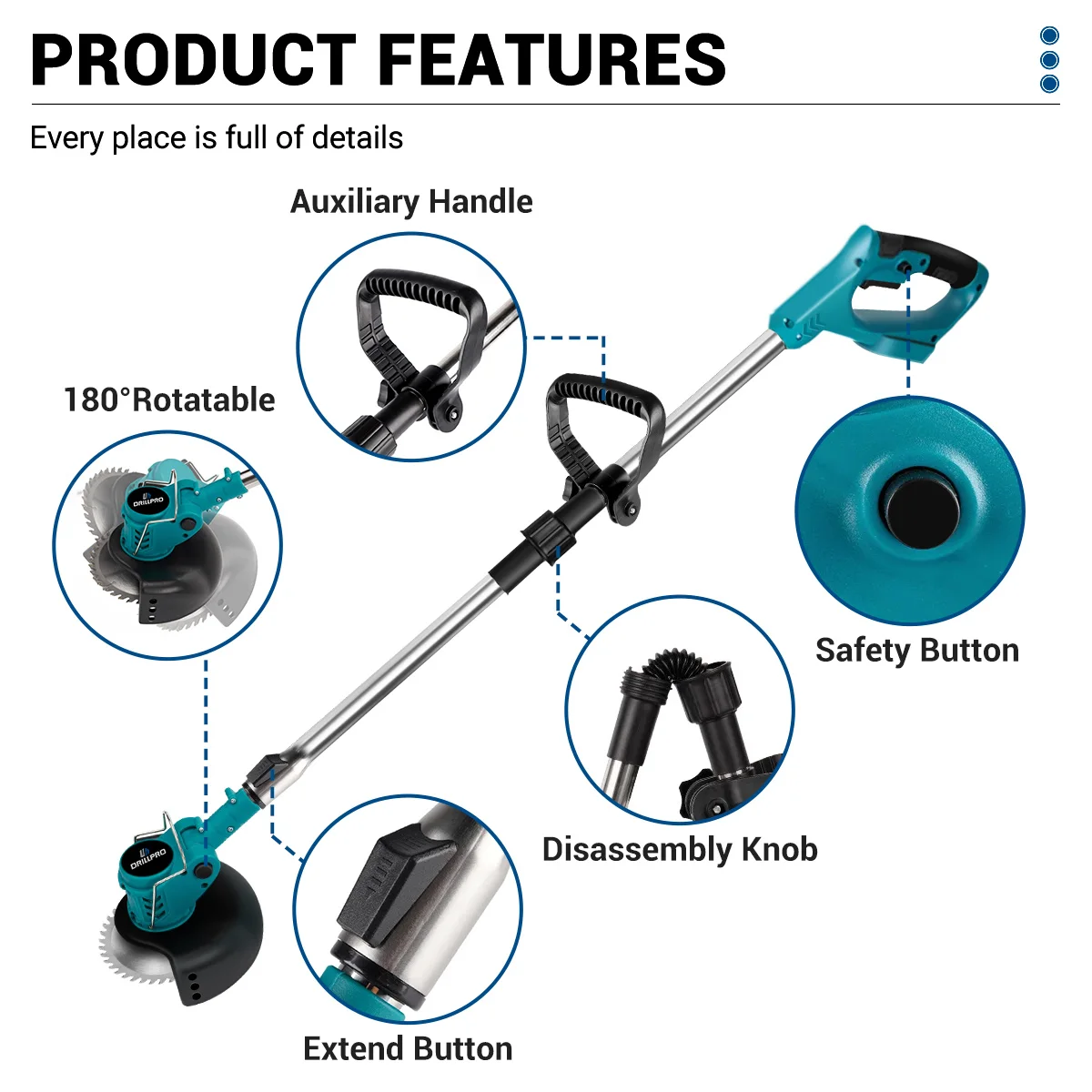 Imagem -02 - Drillpro-cortador de Grama Elétrico sem Fio Aparador Ajustável Poda de Jardim Ferramentas Elétricas de Corte Bateria Makita Dobrável 7