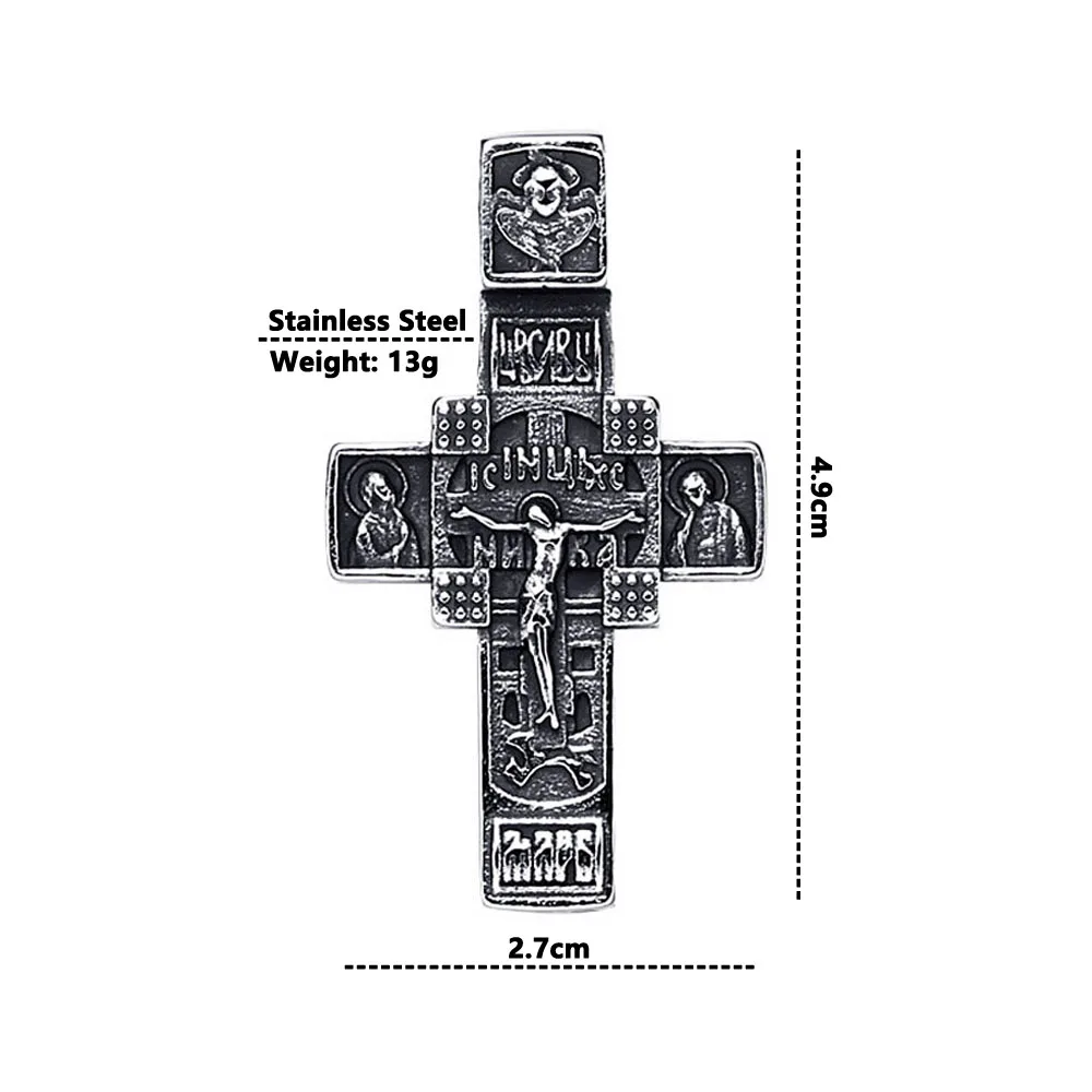 STEELBROS 2025 Stainless Steel Orthodox Cross Pendant Jesus Crucifix Necklace Men Retro Hiphop Religious Jewelry Dropshipping