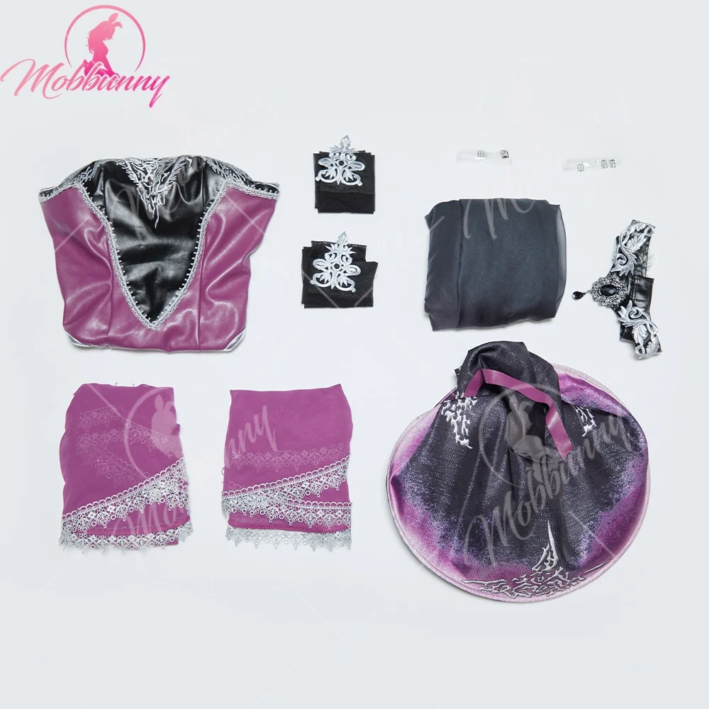 MOBBUNNY-Disfraz de Cosplay derivado para mujer, conjunto de lencería Sexy de bruja nocturna para Halloween, mono con sombrero y mangas