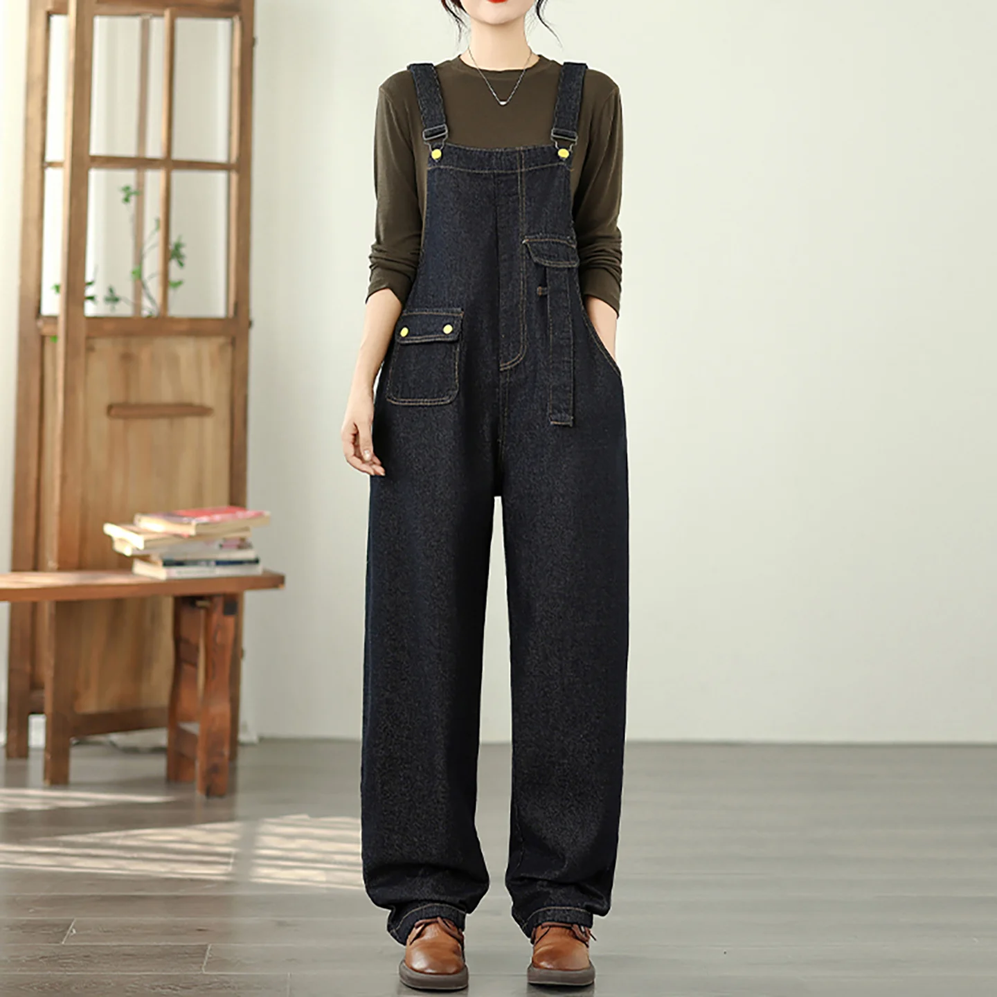 

Retro Loose Denim Jumpsuit Autumn Fashion High Waisted Sleeveless Cargo Pants Women's Versatile Casual Pocket Jean Overalls