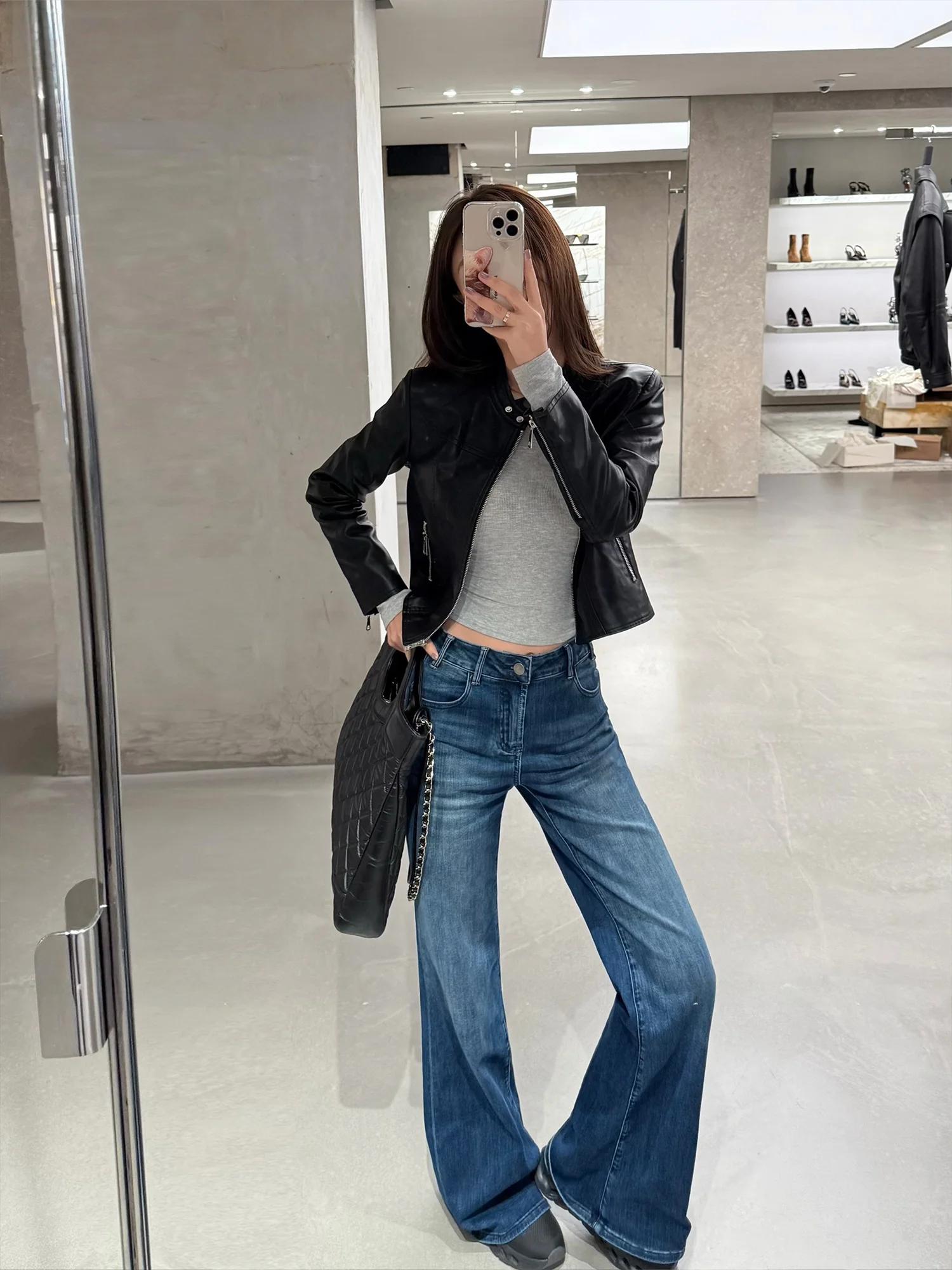 เสื้อแจ็คเก็ตหนัง PU สไตล์ไบค์เกอร์คลาสสิกสำหรับผู้หญิง ทรงเข้ารูป สไตล์เรโทร รุ่น MADE NOTHING 005 เหมาะสำหรับการเดินทางและแฟชั่น