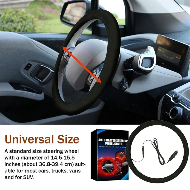 High quality Universal 38cm 12V Steering Cover Auto Car Lighter Plug Heated Heating Electric Steering Wheel Covers Warmer Winter