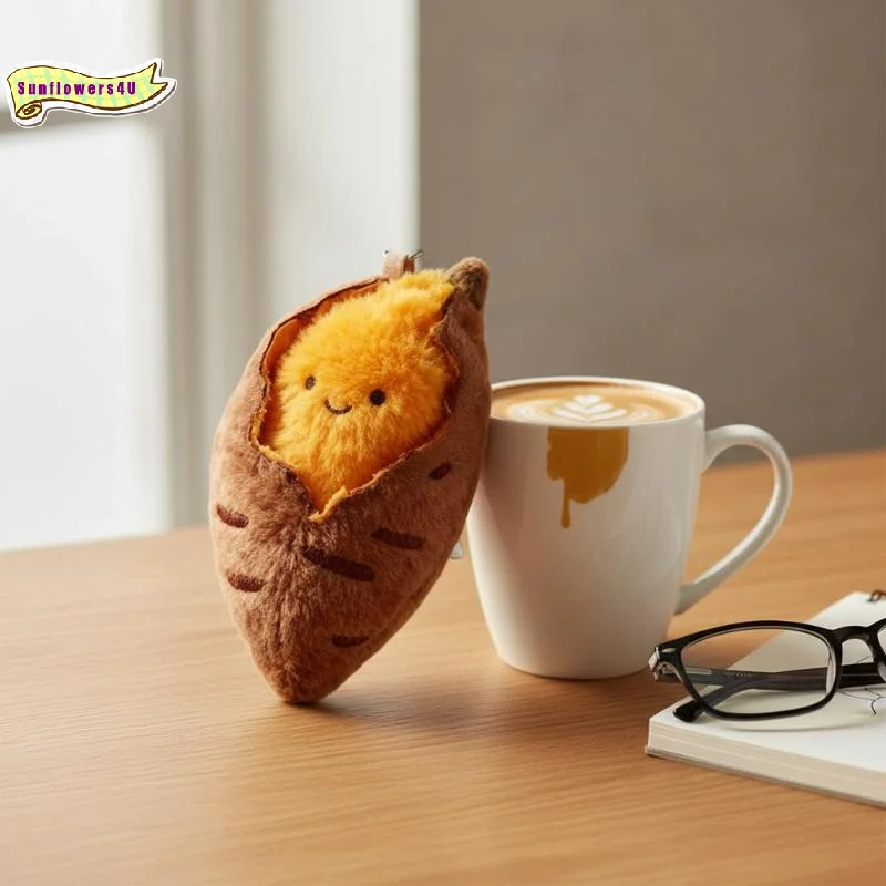 Mini Roasted Sweet Potato Plush Keychain Funny Simulated Food Stuffed Charm for School Bag Decor Party Favor