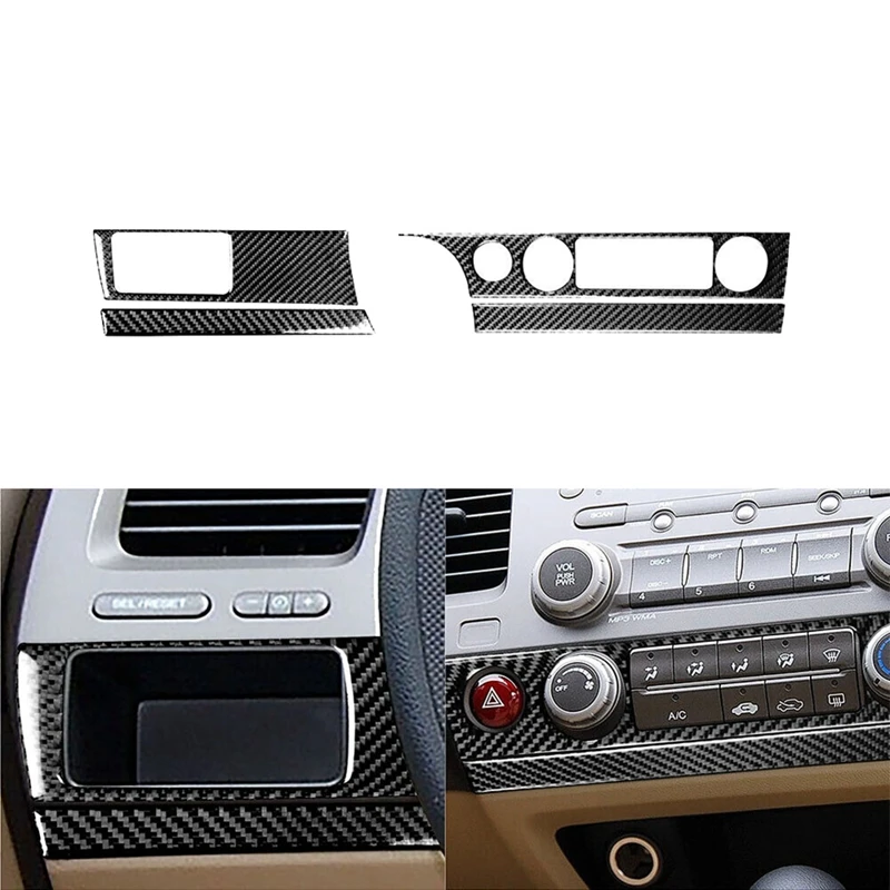 3Pcs For Honda Civic 2006-2011 Carbon Fiber Driver Storage Box Cover Trim + Air Conditioning Knob Switch Cover Replacement Parts