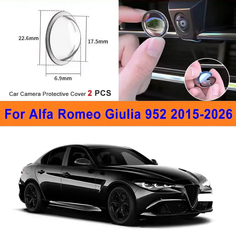 2Pcs For Alfa Romeo Giulia 952 2015-2026 PC Lens Protector Stickers 360 Reverse Image Car Camera Cover Anti-Scratch