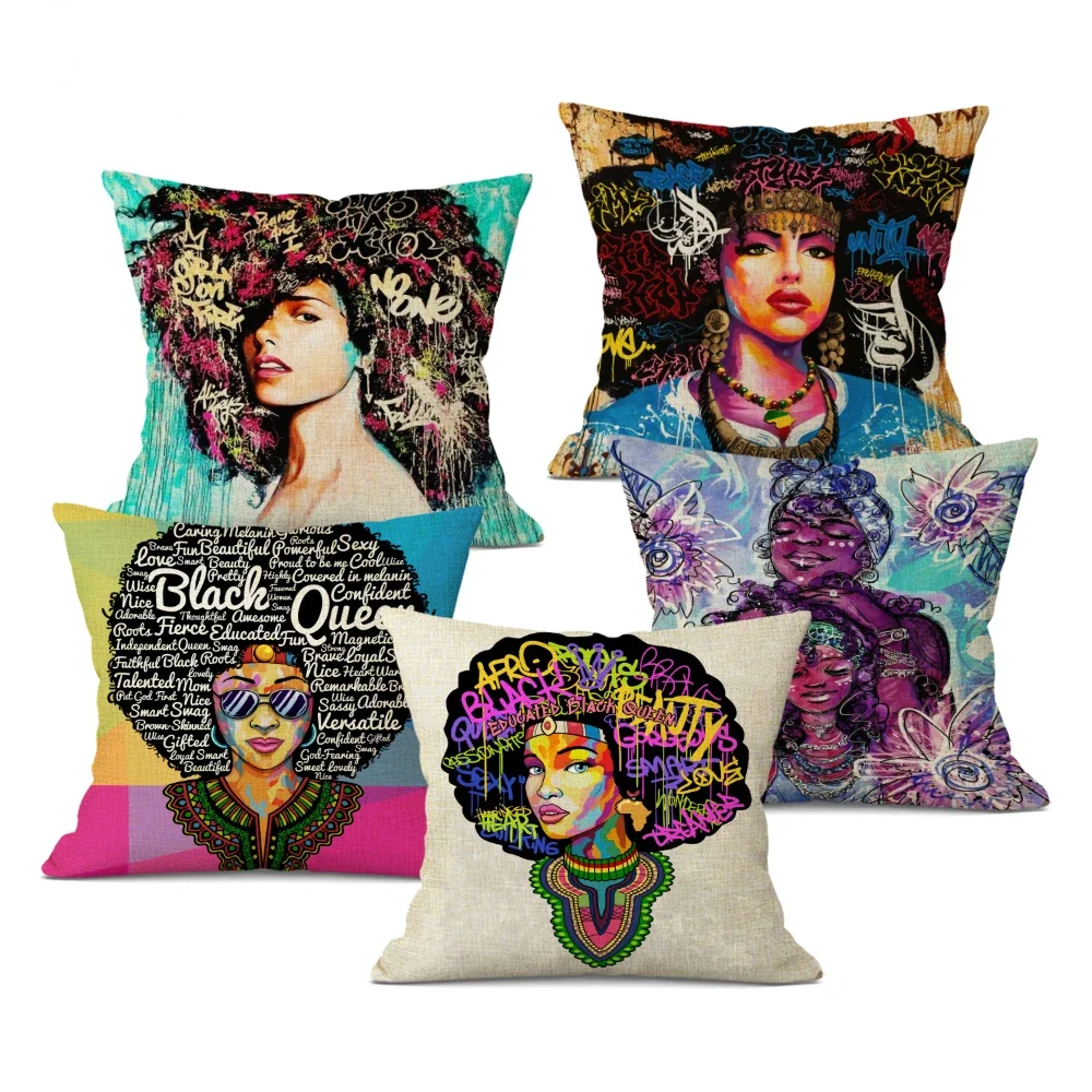 1pcs/Set African Girl Decorative Cushion Cover African Graffiti Art Pillow Cover Linen Throw Pillow for Home Decor