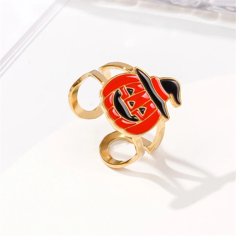 

Cartoon Halloween Pumpkin Stainless Steel Rings for Women Men Cute Candy Witch Hat Ghost Bats Skull Ring Party Jewelry Gift
