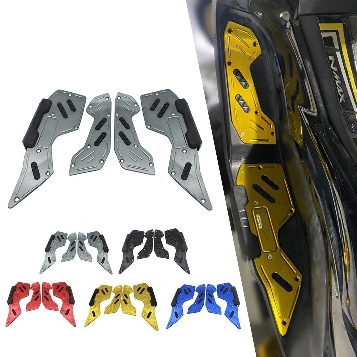 Motorcycle CNC Aluminum Matting Footboard Anti-Slip Footrest Footpegs For Yamaha NMAX 125 155 150 V2 2020 2021 2023 2024