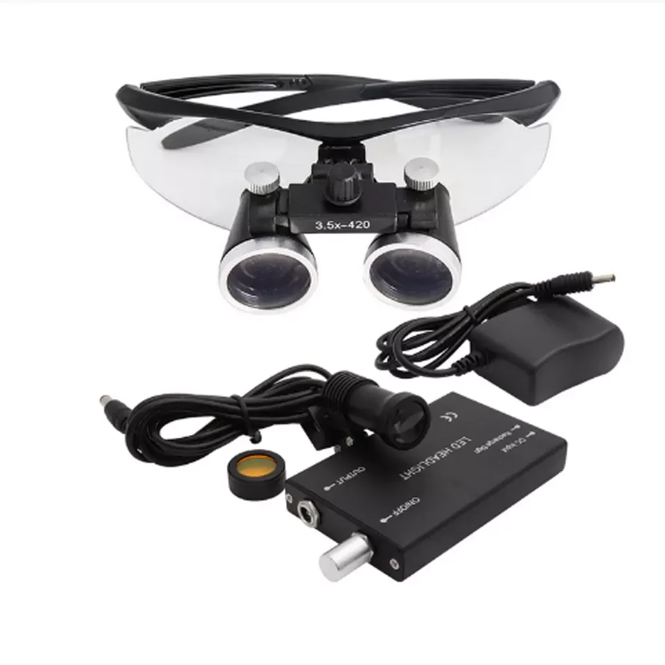 

Dental portable Magnification Binocular 2.5/3.5x420 Headlight Headlamp 5W Set Metal box us ed for Dental Lab Medical Loupes