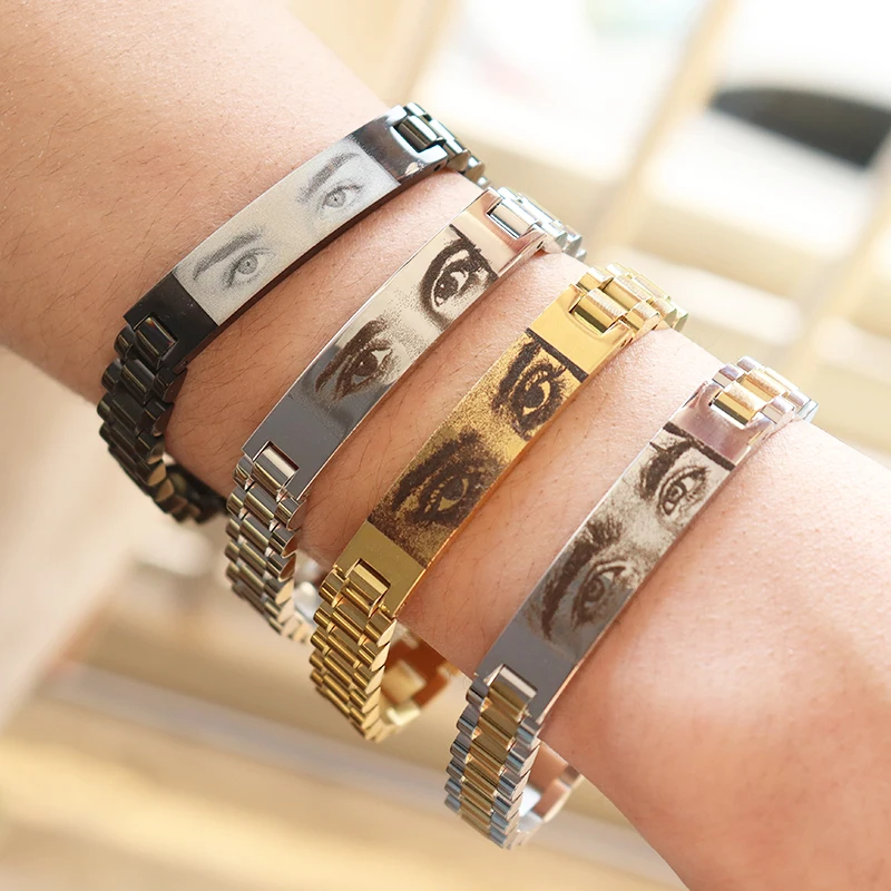 New Custom Engraved Stainless Steel Women Men's Bracelet with Realistic Eye Design -Funky Personalized Photo Couple's Jewelry