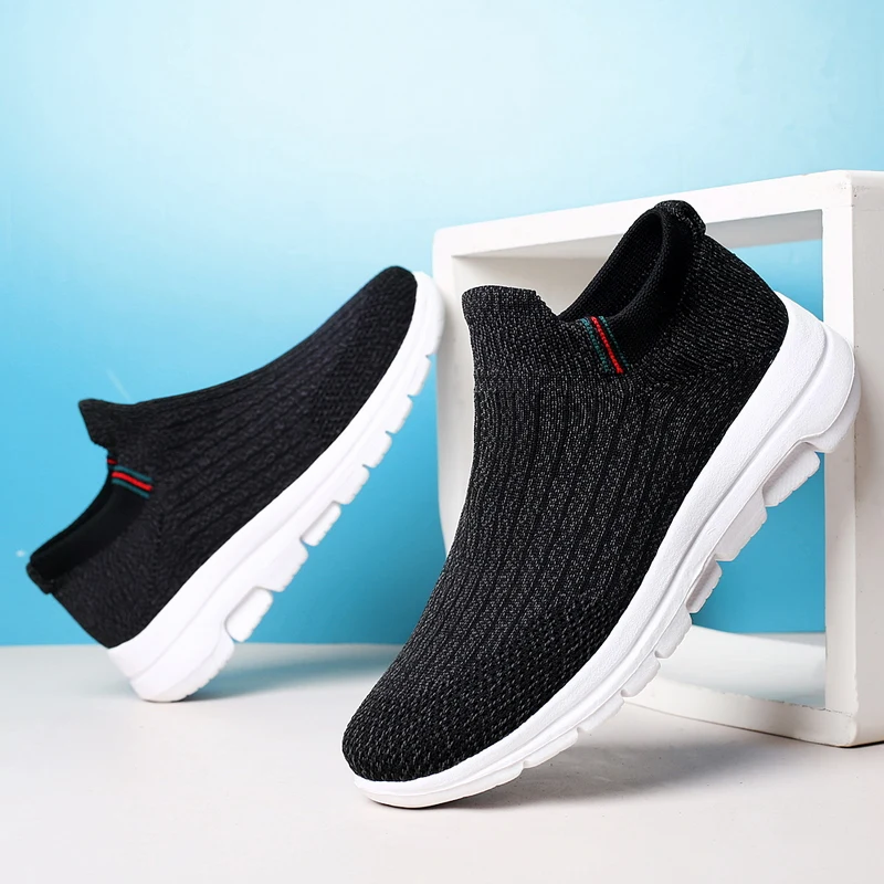 

Men Hiking Lightweight Lazy Casual Sneakers Mesh Shoes Large Size Elastic Breathable Tennis Soft Sole Travel Walking Socks Shoes