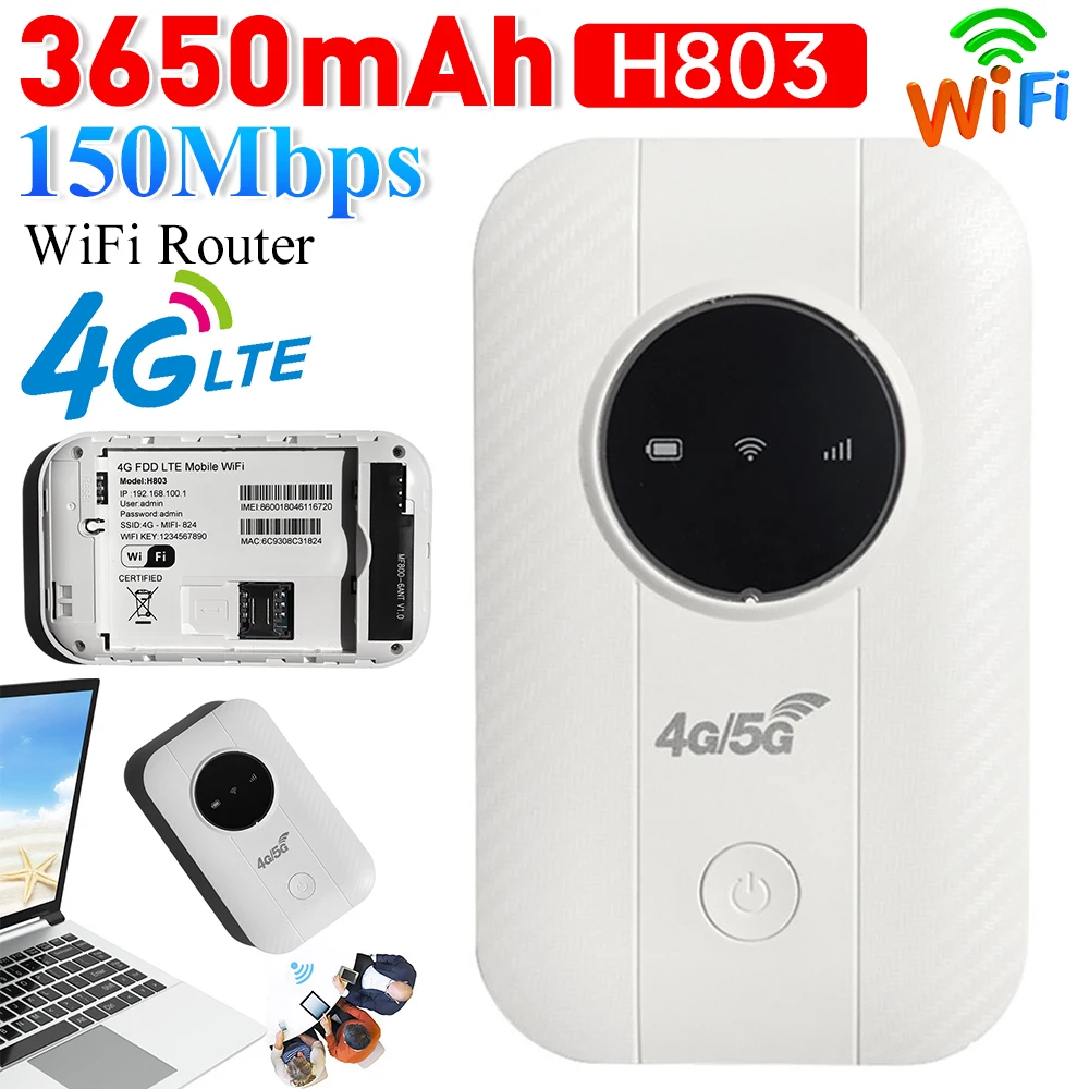 4G LTE WiFi Router 150Mbps Pocket Mobile Hotspot 3650mAh Wireless Router Modem with SIM Card Slot Wifi Repeater Up To 10 Users