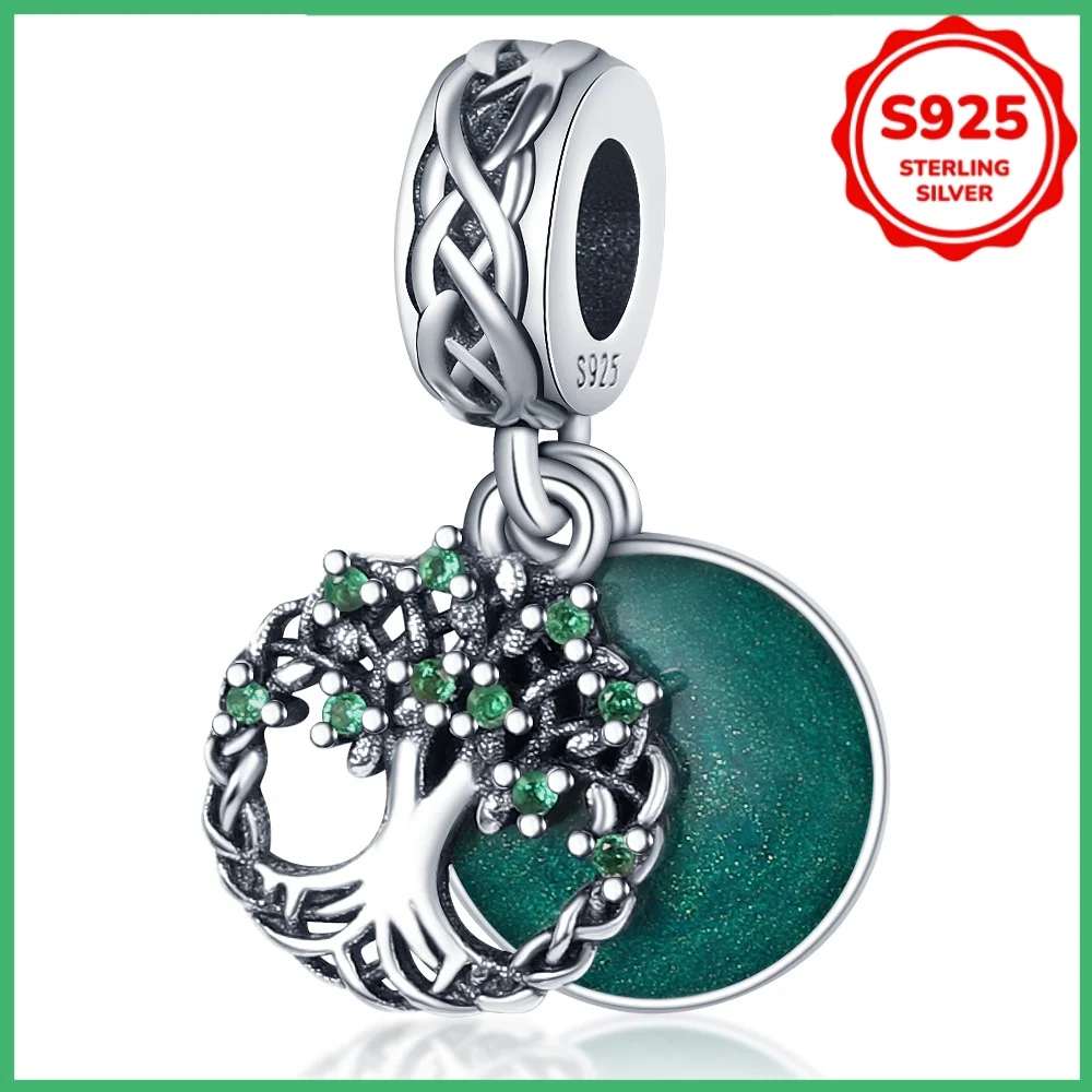 

925 sterling silver original green life tree fashion charm beads DIY bracelet necklace engagement birthday jewelry gift